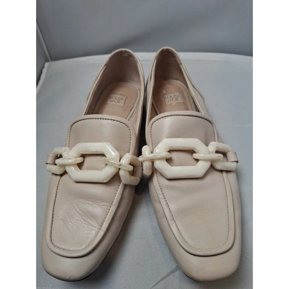 LOUISE ET CIE Beige Women's Leather Chain Loafers Slip-On Flats Size 8